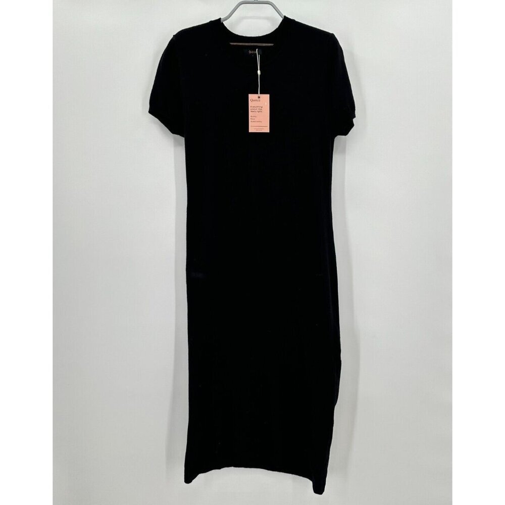 Quince Eco-Knit Milano Stitch Maternity Sweater Dress Black sz L NWT Midi Length